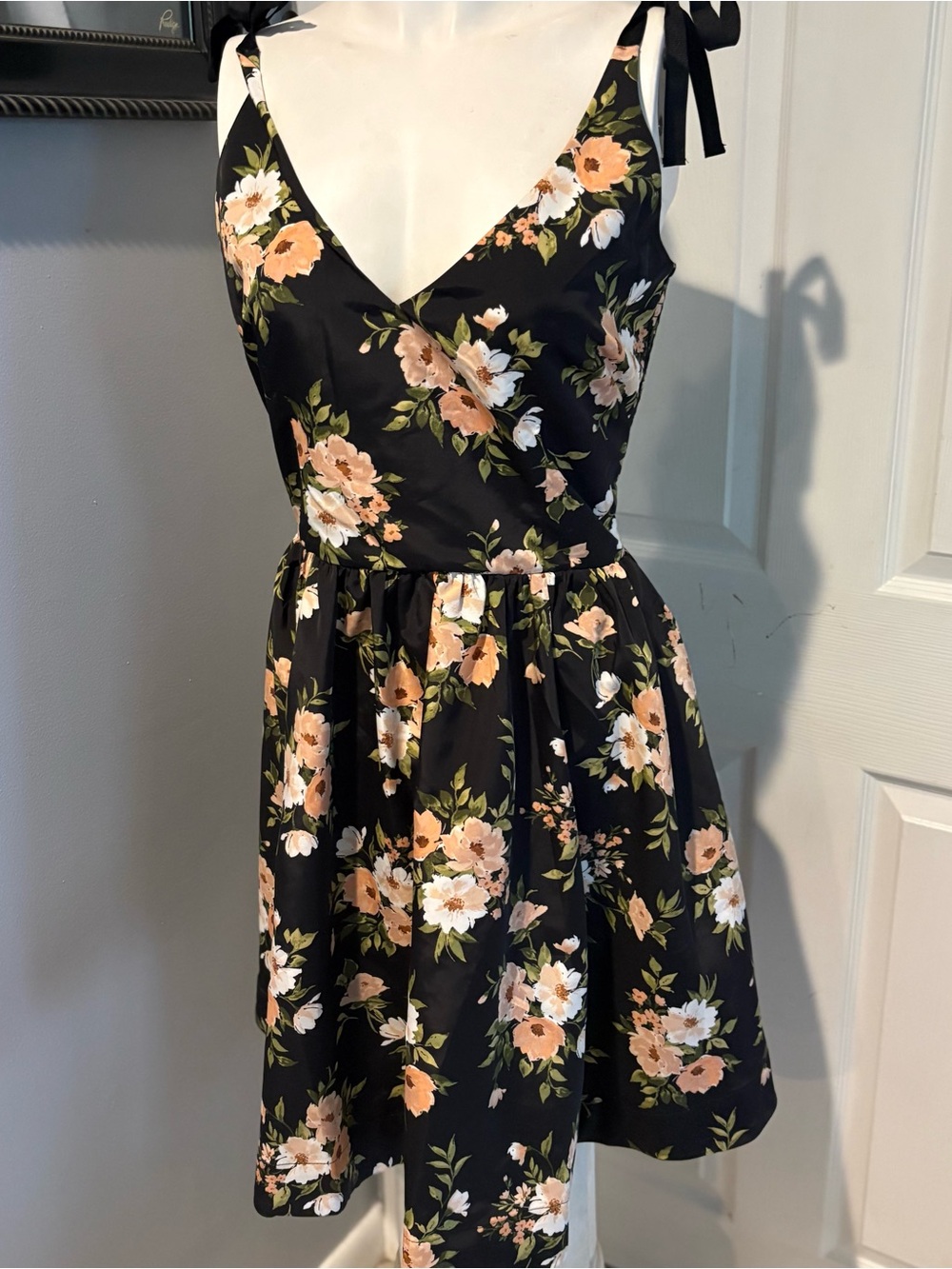 The Occasion by Old Navy Floral Tie-Shoulder Black Sundress NWT s/1 TALL. XL